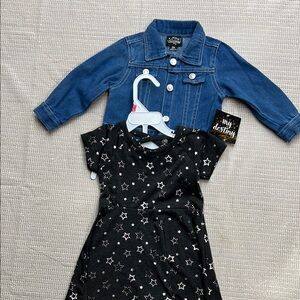 Blue Denim Jacket and Black Star Dress Set